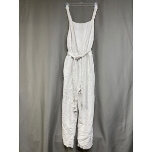 Sonoma Women's Striped Jumpsuit Linen Blend Sleeveless Belted Cream Beige M NWOT